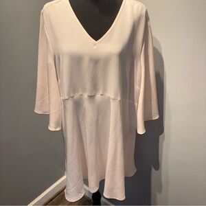 NWT Melissa‎ McCarthy Seven7 Plus Bell Sleeve Sheer Tunic Blouse Soft Pink 1X